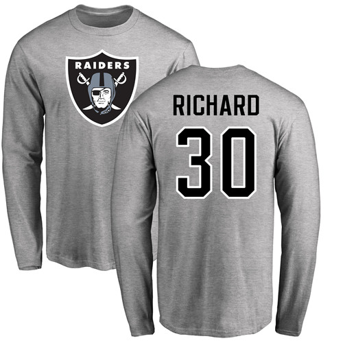Men Oakland Raiders Ash Jalen Richard Name and Number Logo NFL Football #30 Long Sleeve T Shirt->oakland raiders->NFL Jersey